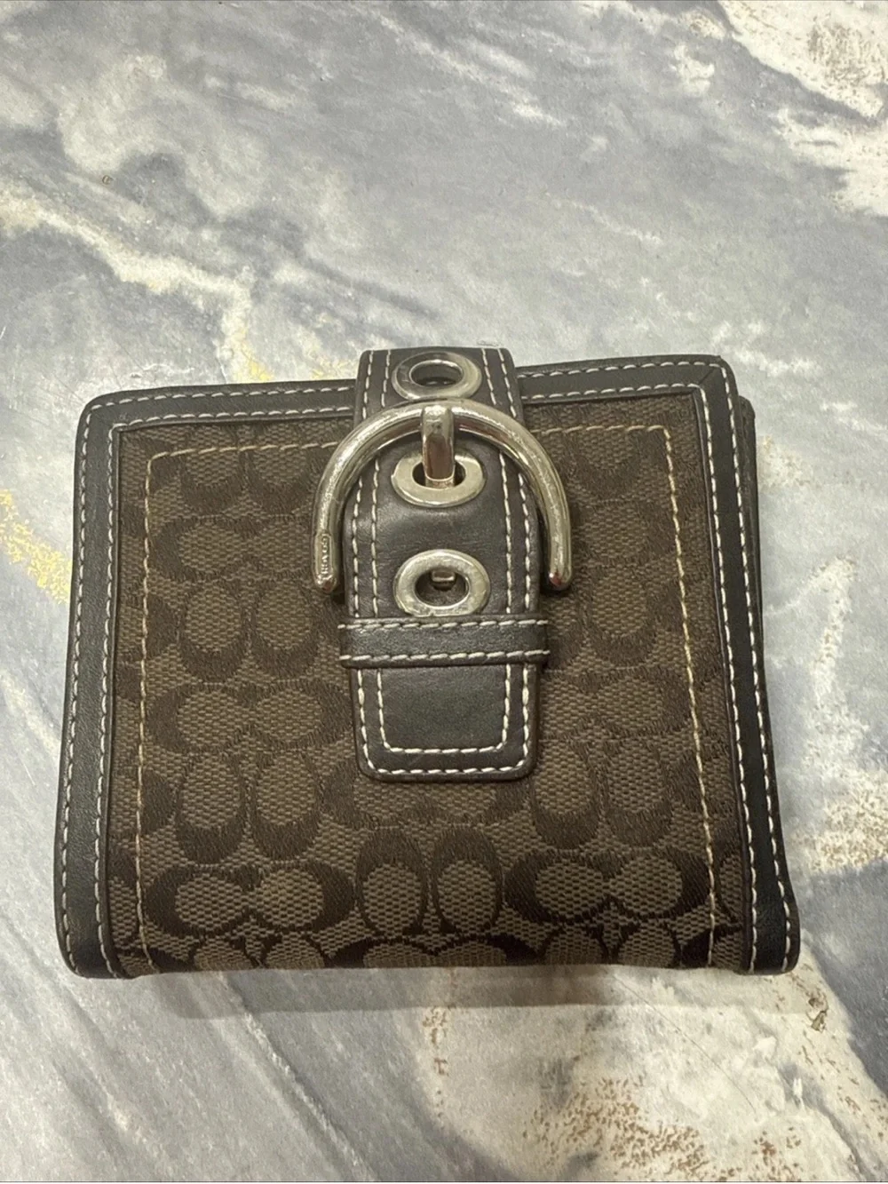 Coach Y2K Dark Brown Signature Canvas Soho Silver Tone Buckle Small Mini Wallet - Picture 14 of 14